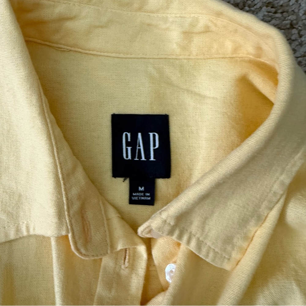 Gap Yellow Solid Linen Blend Button Down Collar L… - image 7